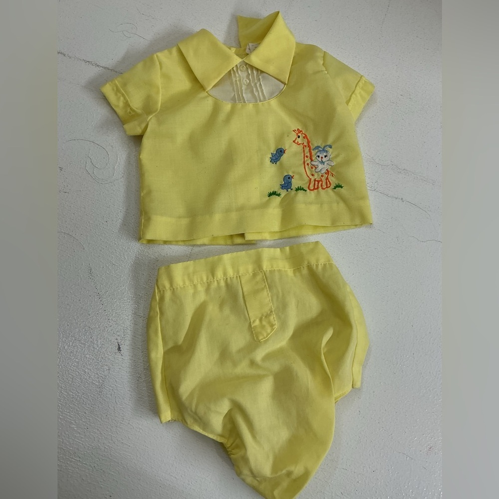 Vintage. Yellow Kids Animal Embroidered Outfit